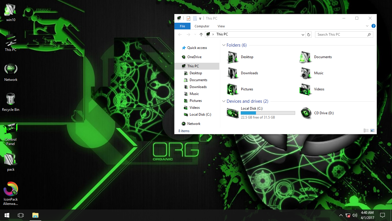 Alienware Invader Green IconPack for Win7/8/8.1/10