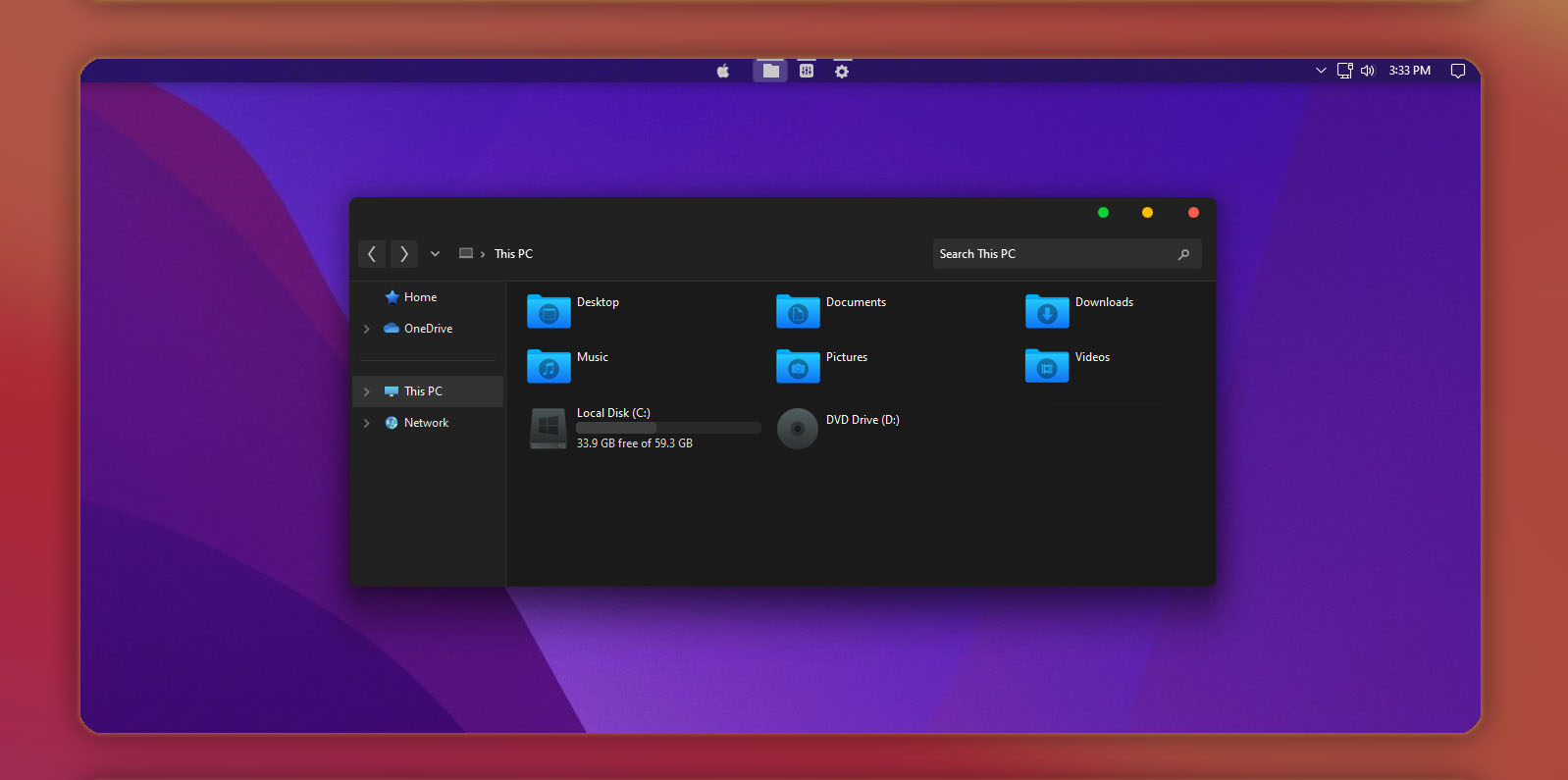 MacOS Monterey Dark v2 Theme for Windows 11