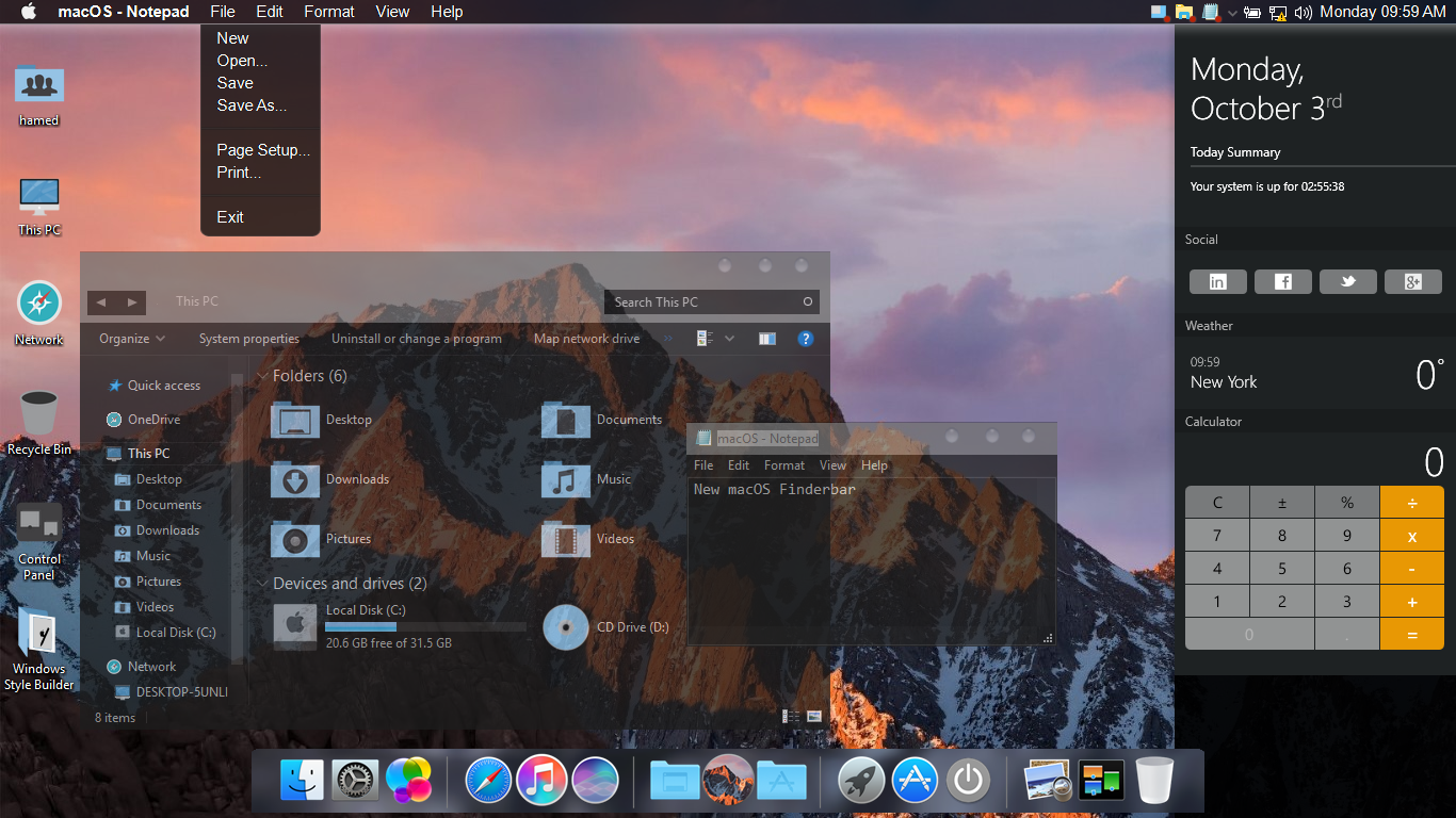 macOS Black Glass SkinPack for Win10 updated