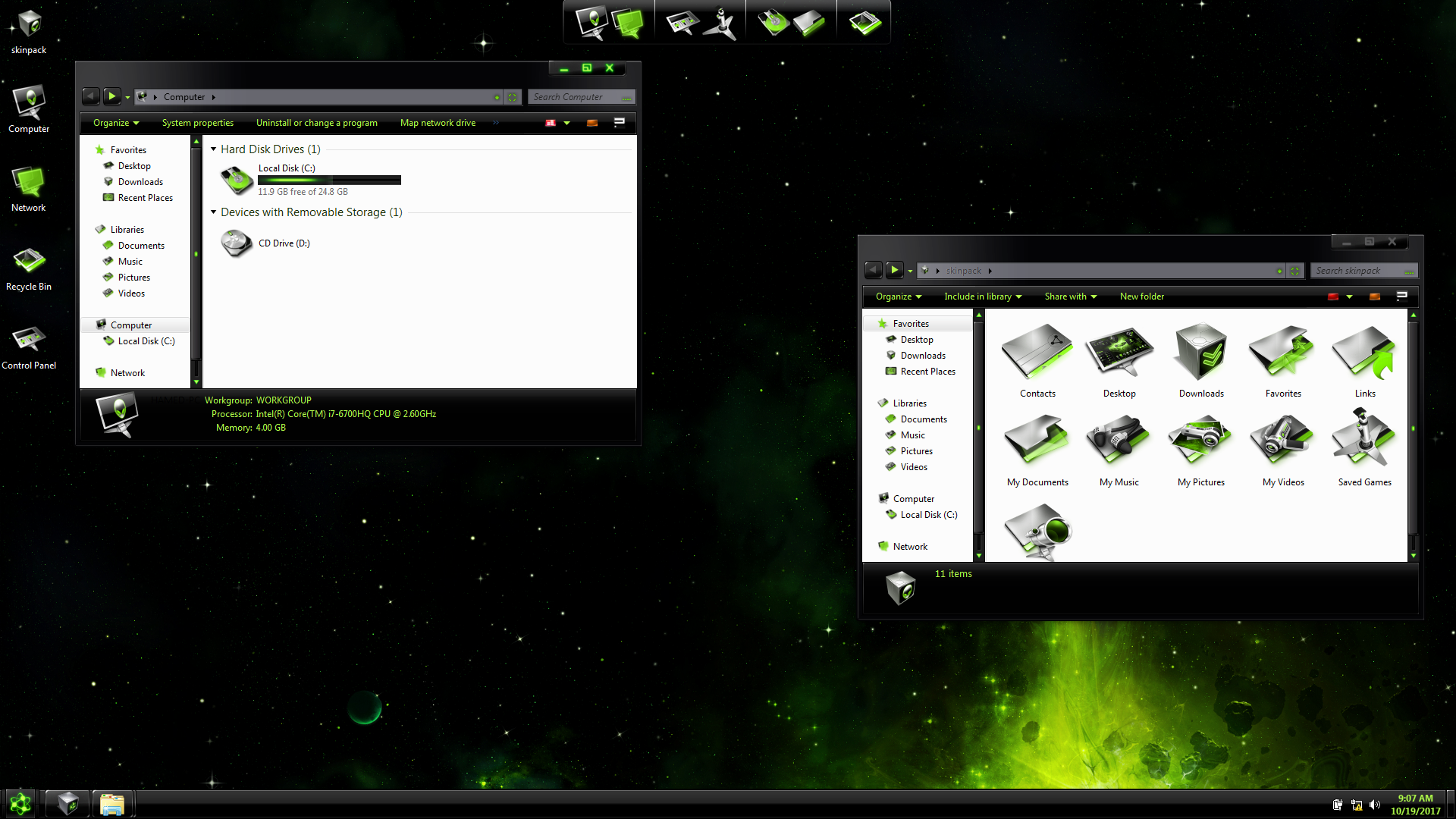 DarkMatter Green SkinPack for Windows 7