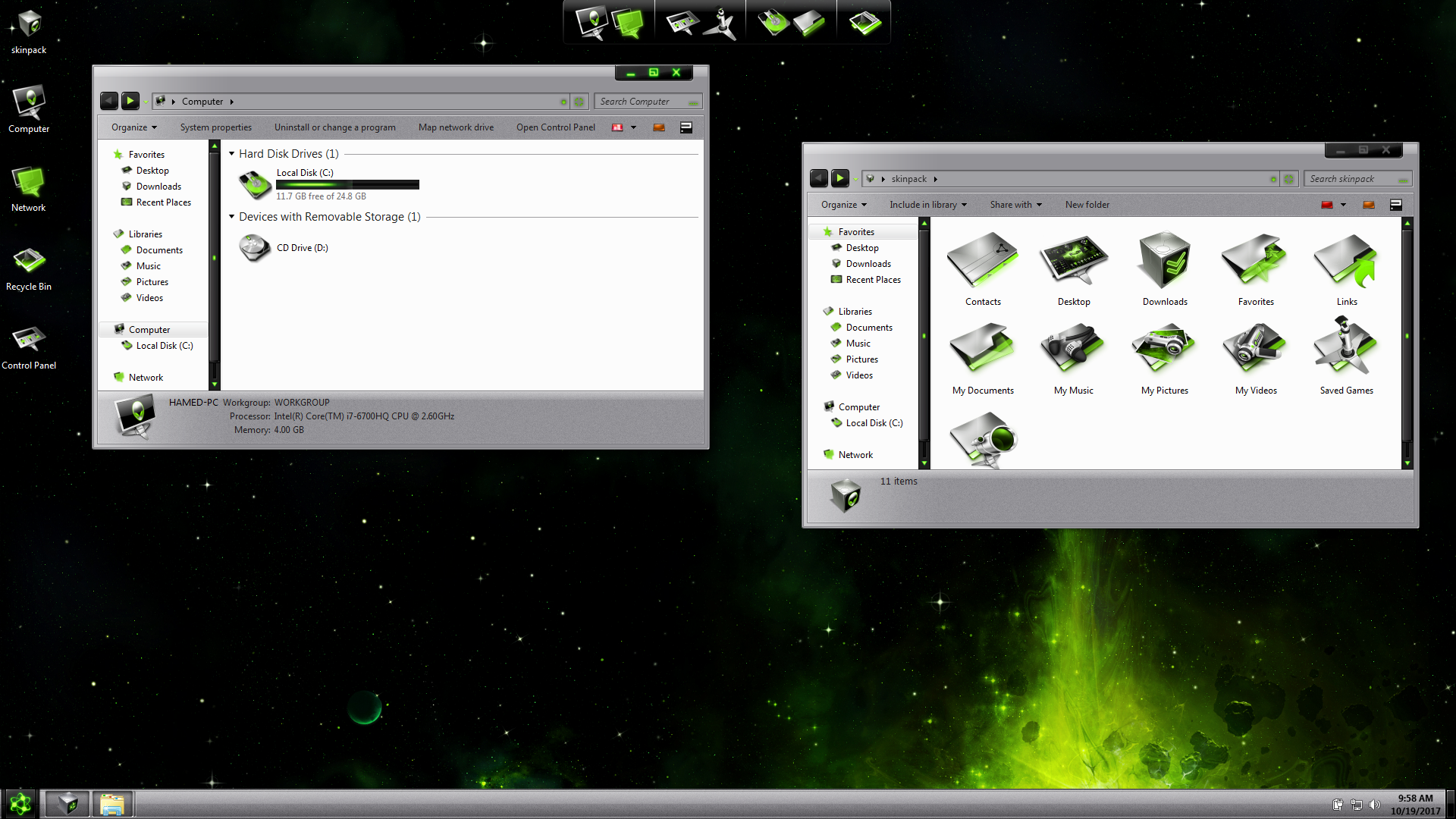 LightMatter Green SkinPack for Windows 7