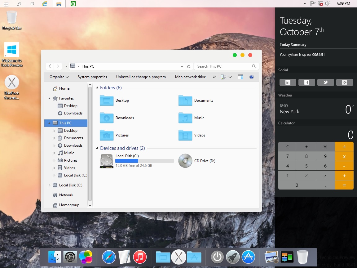 Mac OS X Yosemite SkinPack for Win10/8.1/7