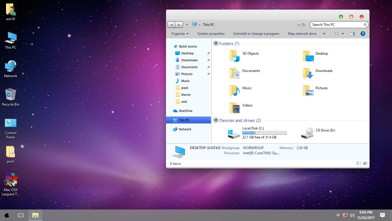 Mac OSX Leopard ThemePack for Win7/8.1/10RS3