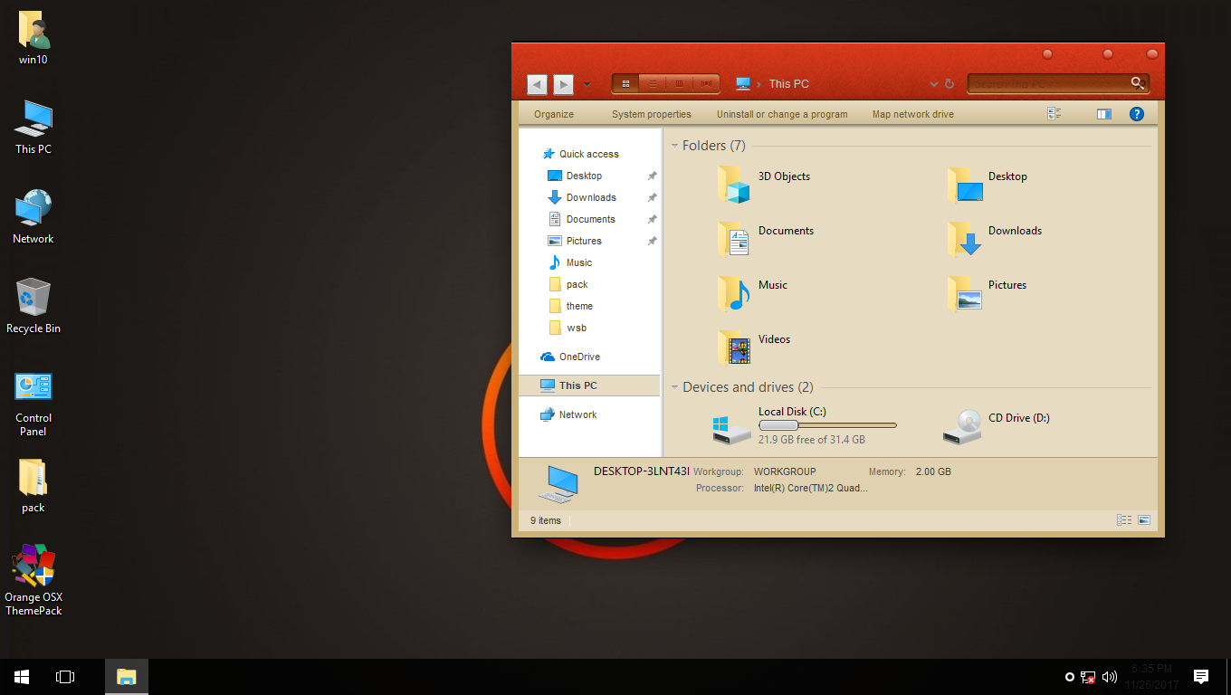 Orange OSX ThemePack for Win7/10RS3