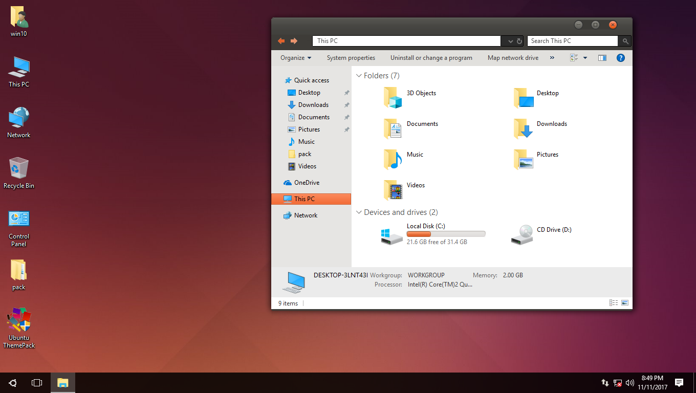 Ubuntu Dark ThemePack for Win 10RS3